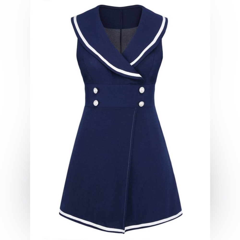 Navy Blue 1950s Sailor Collar Romper RetroStage